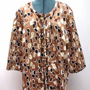 Saint Tropez West Resort Wear Jacket Open Front Brown Cotton Sateen Size 2X